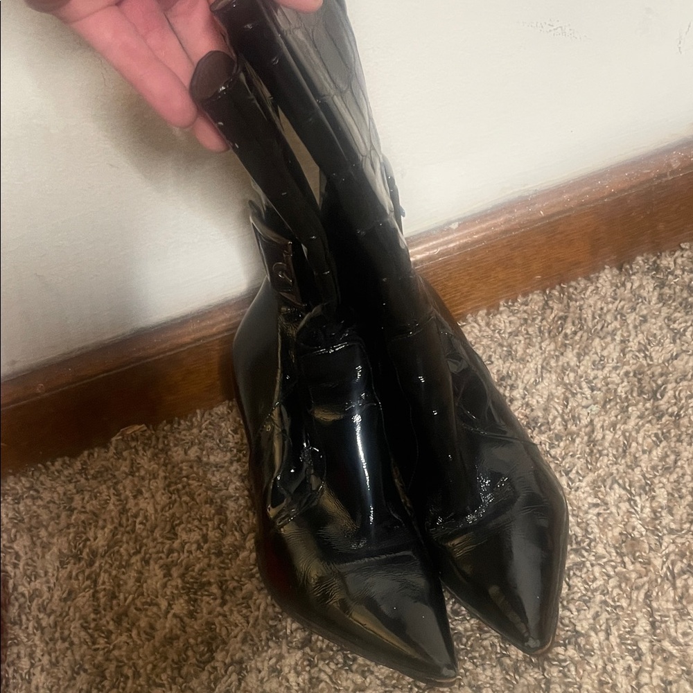 Elegant Black Patent Leather Heeled Boots